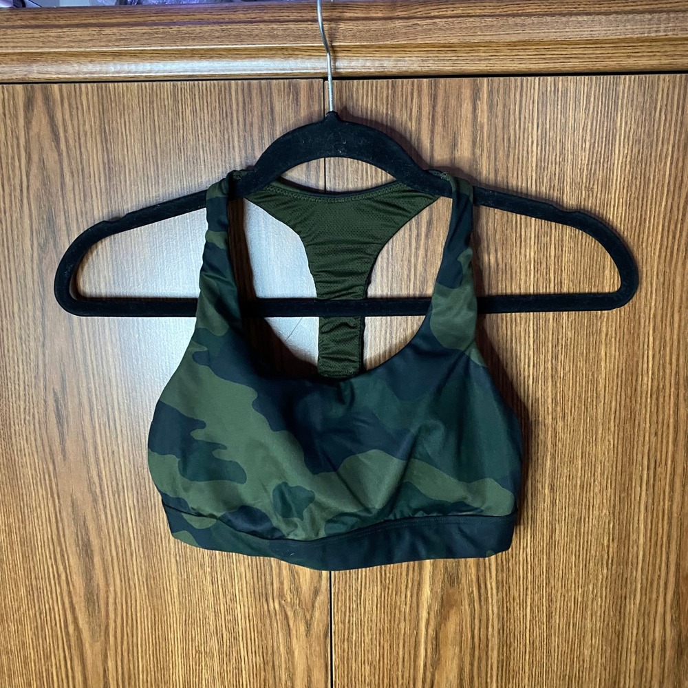 All‎ in Motion Sports Bra Women Size Small Green Camo Racerback Mesh Activewear